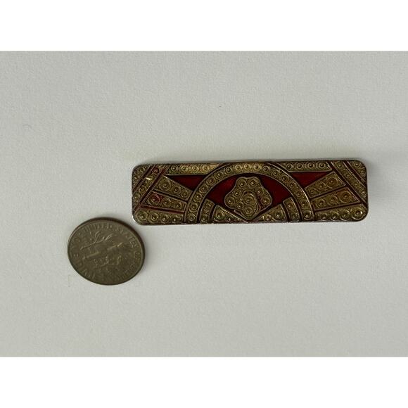 Pierre Bex Bar Brooch Pin Gold Red Vintage - Picture 3 of 3